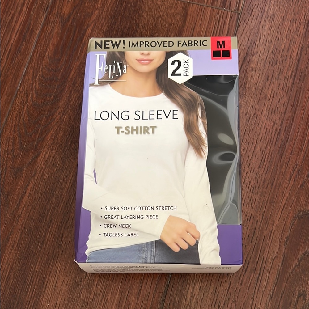 Felina Long Sleeve Fitted T-Shirt 2-Pack White and Cream